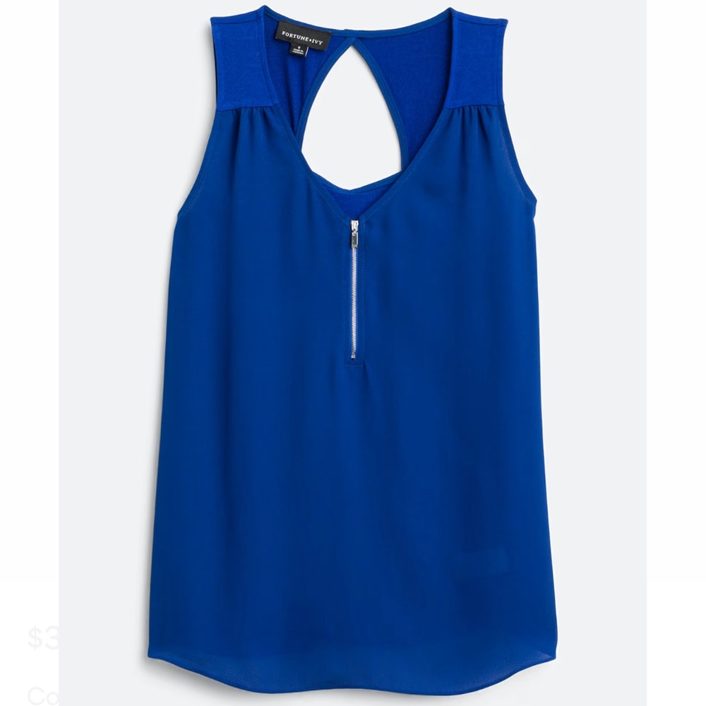 FORTUNE + IVY Lighton Back Detail Blouse womens XL blue T-shirt sleeveless top